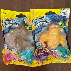 ORB Stretchee Animalz- (2) Squishy Figures Gold Gorilla & Brown Beast Sasquatch